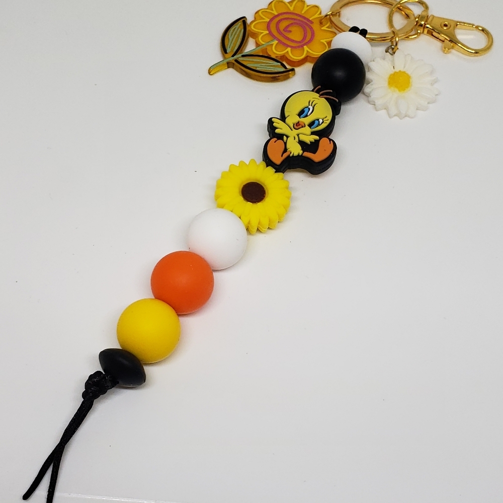 Handmade Tweety Bird Silicone Beaded Keychain